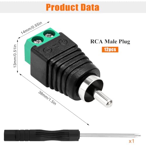 KUOQIY 12 PCS RCA Connector Male Adapter, Phono RCA Male Plug to AV Screw, Terminal Block Audio/Video Connector Adapter, for CCTV Security Camera System — view 2