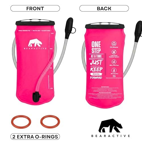Bearactive Hydration Bladder, Water Bladder 2L for Running Backpack with BPA-Free TPU, Hydration Pack, Leak-Proof Water Pouch, No Plastic Smell – Hiking, Running, Cycling & Camping (Pink, 1 Litre) — view 4