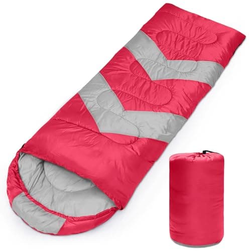 Tesmien Sleeping Bag for Adults & Kids 3-4 Season Warm Weather and Winter Lightweight, Waterproof for Teens, Men's Indoor & Outdoor Camping/Traveling/Hiking, Red Grey