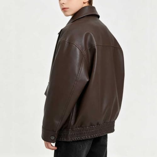 TTHVYE Kids Outdoor Casual Jacket Boys Girls Faux Leather Long Sleeve Zippered Lapel Vintage Biker Style Warm Top for Children Age 1-13 Years Windproof Athletic Daily Travel School Walking​ — view 5