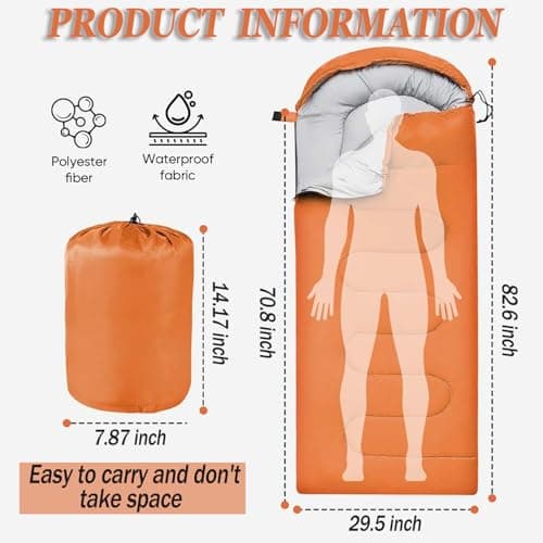 Sleeping Bag for Camping,Sleeping Bags for Adults Backpacking Waterproof,3 Seasons Adult Blanket,Small Packed Ultralight Carry Bag, Soft,Thick and Warm,for Outdoor Camping,Travel,Hiking (Orange) — view 2
