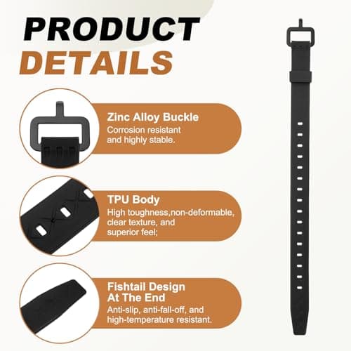 LOUMEVITA 4 Pcs Silicone Tie Down Strap, 35cm / 14 inch Versatile Wear Resistant Silicone Securing Strap with Black Metal Buckle for Luggage Binding Outdoor Equipment Sorting,Black — view 3