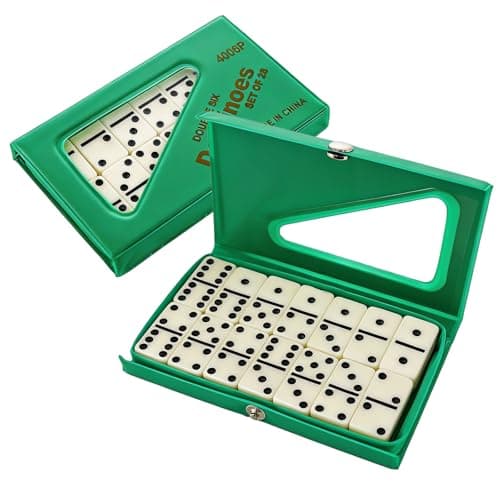 Pocvaim Mini Double Six Dominoes Set, 28 Tiles with Green PVC Carry Case — view 2
