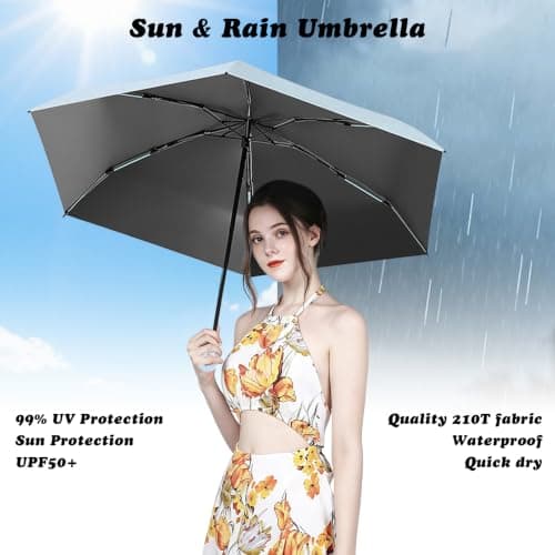 Sykerout 6 Ribs Mini Travel Umbrella, Compact Pocket Size With Storage Box，Sky Blue — view 4
