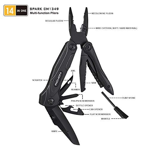 ROXON CM1349 Spark Multitool Plier, 14-in-1 Multitools Folding Plier, Multipurpose Outdoor Survival Portable Multi Tool Set — view 3
