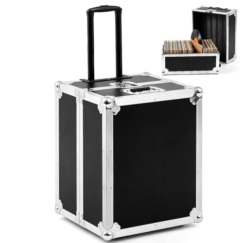 Dansydaisy Rolling Vinyl Record Case Holds up to 100 Lp Records Aluminum DJ Flight Case with Wheels Telescoping Handle Lockable Vinyl Record Storage Box with Foam Padded Interior for Collectors DJ
