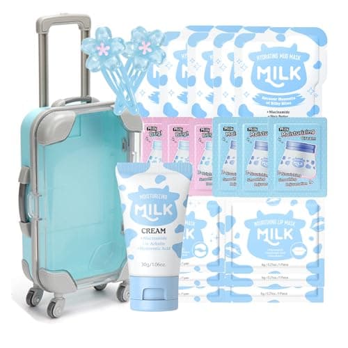21PCS Milk Skin Care Set for Teen Girls - Cute Mini Luggage Skincare Gift Set with Day Cream, Night Cream, Mud Mask, Eye Mask & Lip Mask for Women Daily Care (Milk-21PCS)