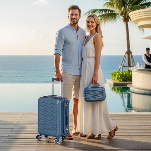 H.yeed 20 Inch Cabin Suitcase with 12 Inch Vanity Case Lightweight ABS Hard Shell Suitcase Trolley Luggage Travel Case with Spinner Wheels (Navy Blue, 2 pc Set) — view 3