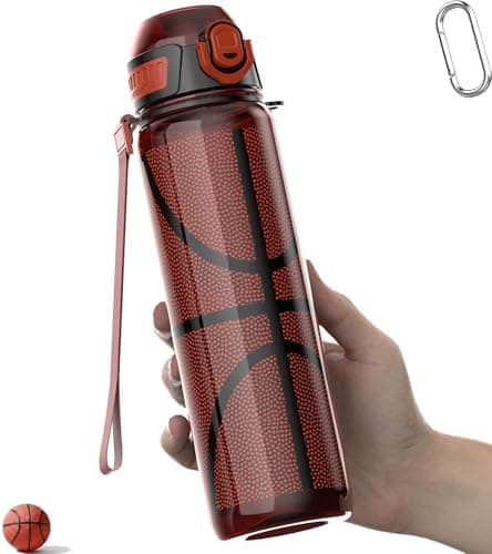 MYFOREST Basketball Water Bottle, Lightweight, Quick-Open Gulp Lid/Straw