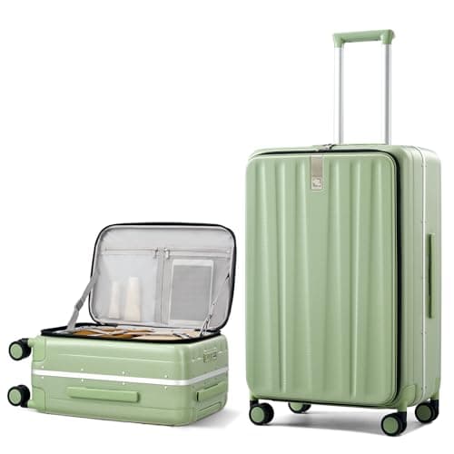 Hanke 16 20 24 26 Inch Carry On Suitcase PC Hardshell Luggage Top Open Aluminum Frame Rolling Suitcases with Wheels Travel Luggage for Womem Men, Bamboo Green, 24 Inch