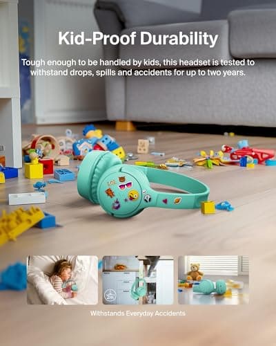 Belkin SoundForm Mini Kids Wireless Headphones with Built-In Microphone, 30H of Playback Time, & Fun Stickers - Over-Ear Headsets for Online Learning, School, Travel, iPhone, iPad, Galaxy - Mint — view 4
