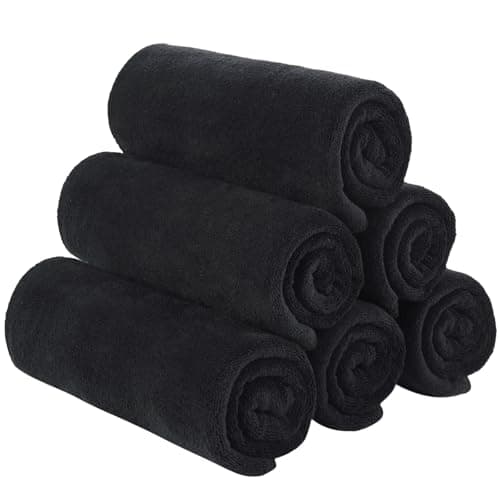 SINLAND Microfiber Gym Towels Camping Towel, Black, 6 Pack, 16x32 Inch