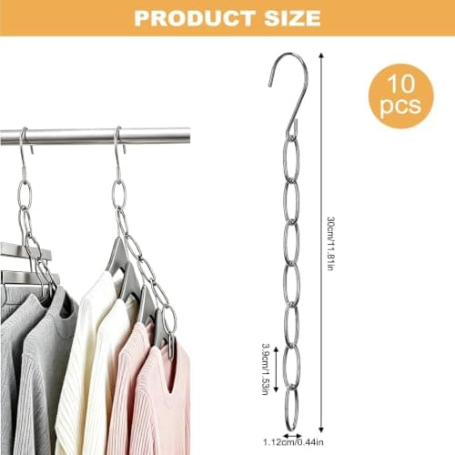 ZBKJYILF NiHome Clothing Chain Hanger 10-Pack, Metal Space-Saving Closet Organizer, Anti-Wrinkle 7 Loop Organizer for Clothes for Home, Office & Travel, Wrinkle-Reducing — view 2