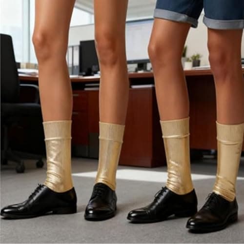 ALCOGOALL Laminated Socks Metallic Silk for Men Women, Metallic Silk Sock, Elegant Luxury Shiny Metal Foil Socks, Women's Novelty Glitter Ankle Socks for Party or Daily Wear (Gold) — view 5