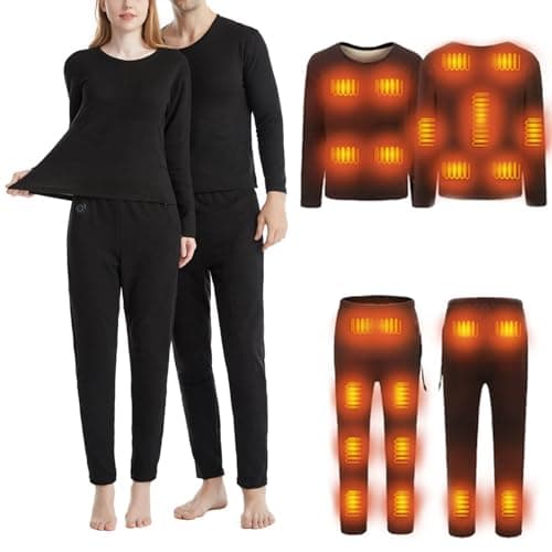 Men Women Heated Underwear, 22 Heating Zones Heated Base Layer Set USB Rechargeable Heated Body Warmer Fleece Lined Heated Tops and Long Johns 3 Heating Levels Thermal Clothing Set for Motorcycle