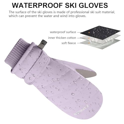 Bototack Winter Ski Mittens for Women, Waterproof Touch Screen Snow Gloves with Fleece, Anti Slip Warm Windproof Snowboard Gloves for Skiing Hiking Cycling (Purple) — view 4