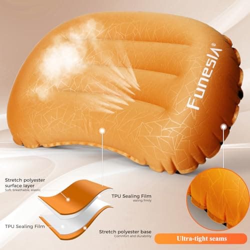 Funesla Camping Pillow for Adults Kids, Inflatable Pillow for Camping, Anti-Slip Compact Inflatable Travel Pillows Ultralight Blow Up Pillows for Fishing, Backpacking, Beach-Ultra 2.0 Orange — view 5