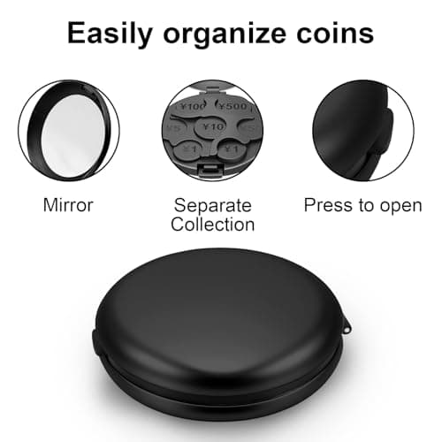Portable 7-Slot Yen Coin Holder with Mirror, Compact Change Organizer for Car Travel and Daily Use, Black Color for Organization and Visibility — view 2