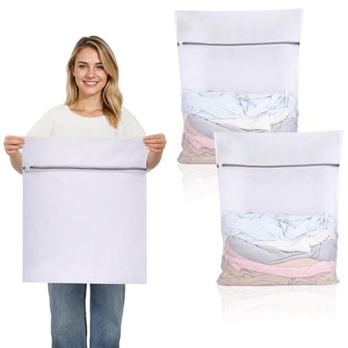 2 Pack XL Large Mesh Laundry Bags with Zips, 60 x 50 CM, White