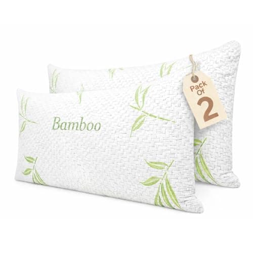 EDS Bamboo Memory Foam Pillow Pack of 2 Medium Firm Pillow for Neck & Shoulder Support Breathable Bed Pillow with Removable Machine Washable Cover for Side Back & Stomach Sleepers (Pack of 2)