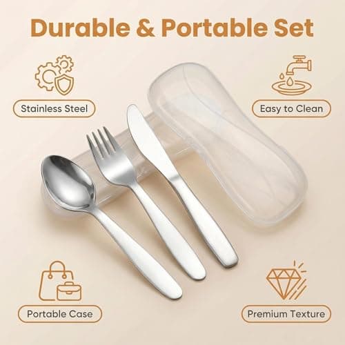 VANRA 3 Pieces Children Fork Spoon Knife Set with Travel Case for Lunch Box, 18/8 Stainless Steel Kids Silverware Flatware Set Kids Utensil Set for School (Fork Spoon Knife) — view 4