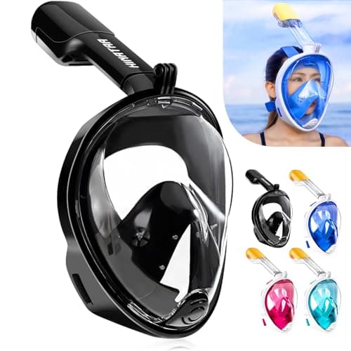 HINATAA Snorkel Mask 180°Full Face, Diving Mask Free Breathing Design Anti-Fogging and Anti-Leak Technology with Adjustable Head Straps for Adult Youth Kids (S/M, Black)