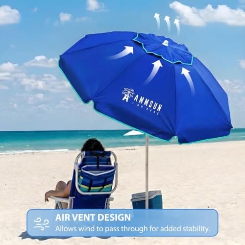 AMMSUN 6.5ft Twice Folded Portable Beach Umbrella with Sand Anchor Windproof,Push Button Tilt and Air Vent UV 50+ Protection Fits in a Large Suitcase for Patio Garden Beach Pool Backyard Blue — view 5