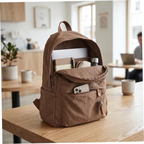 StaZamor Lightweight Vintage Canvas Backpack for Men Women, Casual Daypack with Compartment, Backpack for School, Travel, Work, Brown — view 4