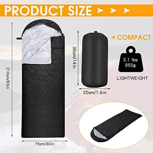 Macarrie 10 Pcs Bulk Sleeping Bags for Adults 0 Degree Waterproof Emergency Sleeping Bags with Compression Sack for Camping Hiking Backpacking Outdoor Activities(Black) — view 5