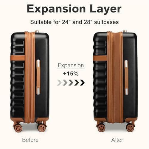 Kono Medium Suitcase 24 Inch Expandable Hardshell Luggage (Black/Brown) — view 3