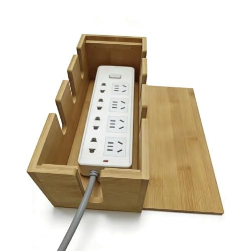 39.9X12.5Cm Bamboo and Wooden Power Strip Box,Handmade Cable Tidy Box,Concealed Cable Management Box,Cord Organiser for Desk, Floor and Home Office(B) — view 3