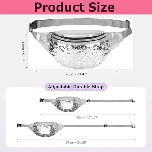 Glitter Fanny Pack,Women Sequins Waist Bag with Adjustable Belt Silver Bum Bag Stylish Waterproof Belt Bag for Parties,Festivals,Travel,Daily Use — view 2