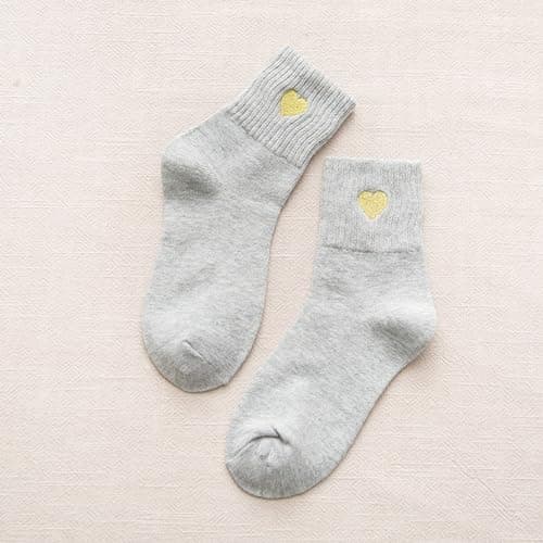 Gym Socks Womens, Women Fashion Solid Gold Short Socks Embroidered Socks Mid Calf Socks — view 2