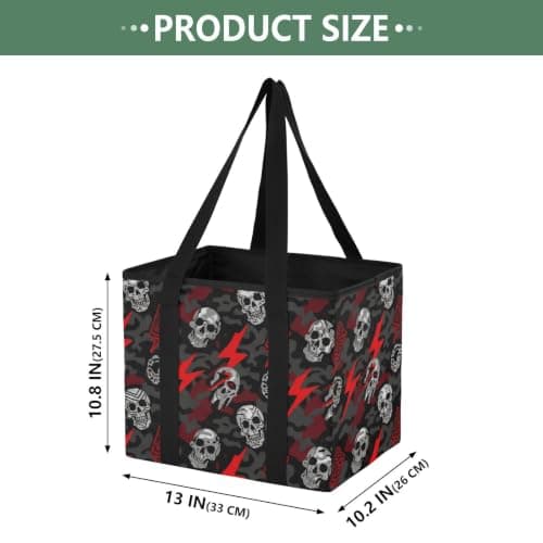 Car Trunk Organizer Reusable Grocery Bags Skull Lightning Camouflage Pattern Heavy Duty Foldable Tote Bags with Reinforced Bottom & Handles for Shopping Work Travel, 1 Pack — view 3