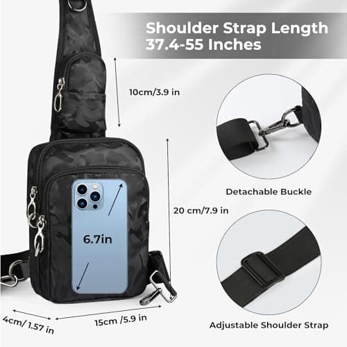 BROADREAM Tactical Sling Bag for Men, Camo Military Backpack Waterproof Crossbody Bag Outdoor Travel, Anti-Theft Cross Body Bag with RFID Blocking for Hiking Camping Hunting (Camouflage Black) — view 4