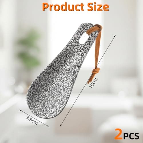 2 PCS Stainless Metal Shoe Horn Small 10cm with Brown Rope for Travel — view 2