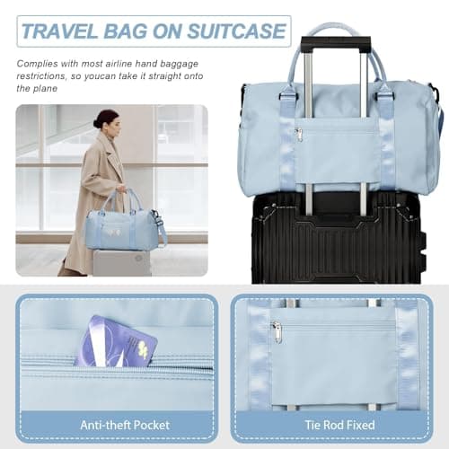 HYC00 Gym Bags Women Men Sports Duffle Bag with Shoes Compartment & Wet Pocket,Travel Duffel Bags for Women Large Weekend Overnight Holdall for Hospital Swimming Carry on Hand Luggage Bag,Sky Blue — view 5