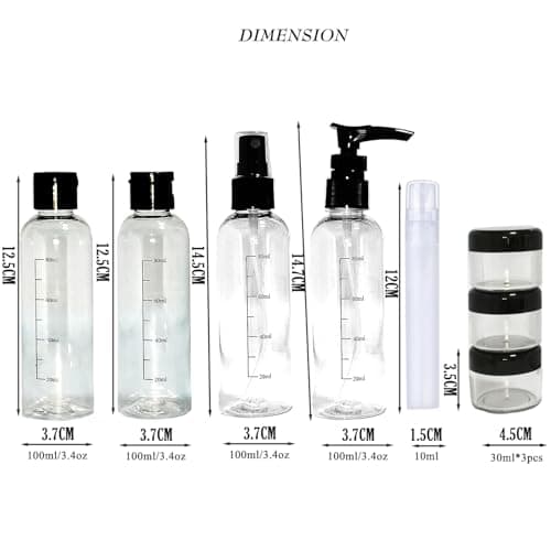 Clear Toiletry Bag with Travel Bottles 100ml Set,TSA Approved Travel Makeup Cosmetic Bag for Women Men Refillable Containers Travel Size Toiletries Bottles Kit for Liquids Shampoo Conditioner Lotion, — view 2