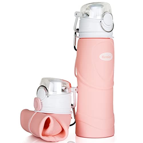 Kemier Collapsible Water Bottle - Drinks Bottle Silicone Foldable Water Bottle for Travel | Gym | Hiking BPA Free Portable Leakproof Sports Water Bottle with Carabiner 750ML | 26OZ