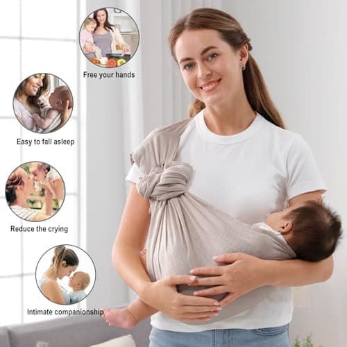 vrbabies Baby Sling Carrier for Newborn to Toddlers, Adjustable Breathable Muslin Double Ring Sling Wraps, Sling Holder Carrier Scarf, Ideal Baby Gift for New Parents (Grey) — view 6