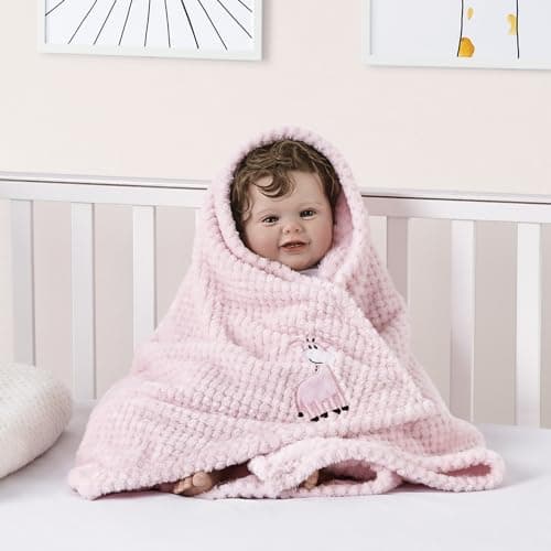 CREVENT 75cmX100cm Cute Cozy Fluffy Warm Baby Blanket for Girls Infants Toddlers' Bedding Crib Cot Stroller, Baby Shower Birthday Newborn's Gift Pink- Baby Giraffe — view 5