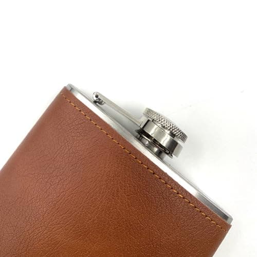 Vokowin 2 pcs 6oz Hip Flask with 2 Funnels, Stainless Steel Portable Pocket Whiskey Flask with Leather Wrapped Cover, Leak Proof Hip Flask for Men Women Travel Gift (Brown, Coffee)(K286-2) — view 5