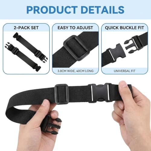Erovite 2-Pack Adjustable Bag Strap Extender, 3.8CM x 40CM Webbing Straps for Bags with Buckles, Waist Belt Extender for Most Waist Packs and Belts — view 3