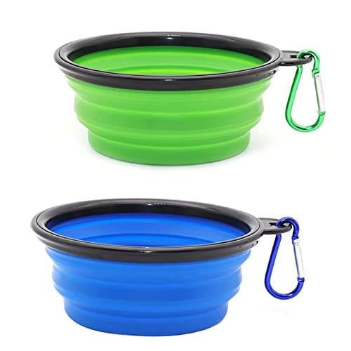 Collapsible Dog Bowl,Collapsible Dog Water Bowls for Cats Dogs, Portable Pet Feeding Watering Dish,Portable Dog Water Food Bowl with Carabiner (Small(350ML), blue+green)
