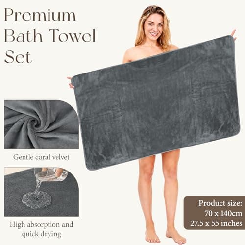 DHNDO 6 Pack Large Bath Towels for Bathroom, 140 x 70 cm Soft Absorbent Shower Towels Bulk Microfibre Quick Dry Towel for Daily Use Spa Gym Beach Pool Hotel (Multicolour) — view 2