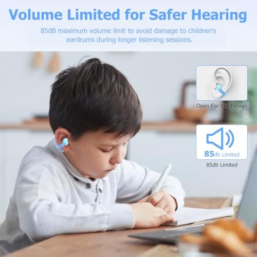 iDIGMALL Kids Wireless Earbuds, Open Ear Clip On Headphones for Teen, Blue — view 2