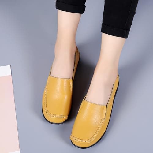 Sunporx Women Casual Leather Loafers Yellow — view 4