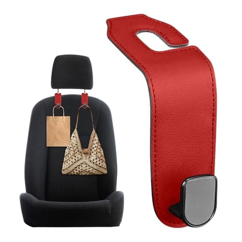 Upgrade 2 Pack Car Seat Headrest Hook,Car Seat Storage Hanger, Stylish Seat Organizer Hooks for Purses, Bags, Coats, Umbrellas (red)
