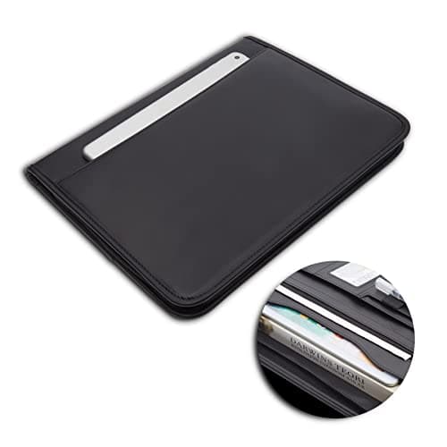 Leathario Portfolio Folder A4, Conference Folder with Notepad, Vegan Leather Travel Document Holder with Pockets for Tablets Notepads Files, Document Organiser, Office Supplies — view 5