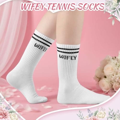 Sintege 2 Pcs Bride Gift Set Wifey Socks Wifey Makeup Bag Bride to Be Bridal Shower Gift Newly Engaged Travel Cosmetic Bag Engagement Bachelorette Party Gifts Future Mrs Valentine's Wedding Present — view 6